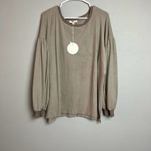 NWT Umgee brown balloon sleeve crew neck sweater XL